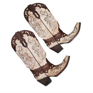 Corral Crackle Bone Tan with Studs and Crystals Cowboy Boots C2825 Size 7